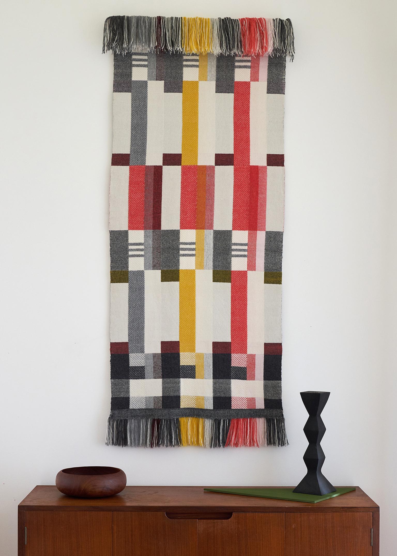 Mid-Century Modern Handwoven 'Altitude Cent' Reversible Art Deco Bauhaus Merino Wool Wall Hanging For Sale