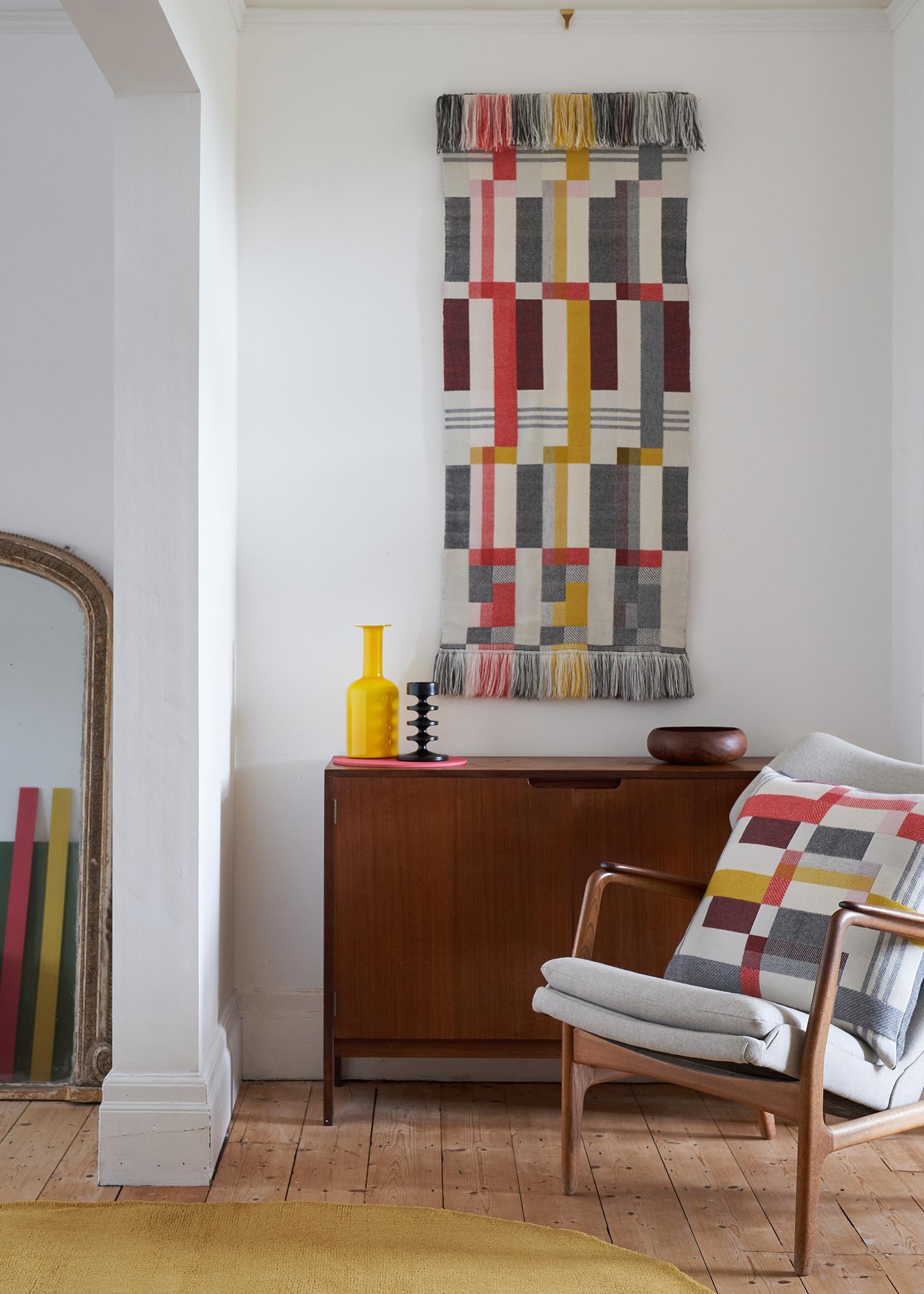 Handwoven 'Altitude Cent' Reversible Art Deco Bauhaus Merino Wool Wall Hanging For Sale 2