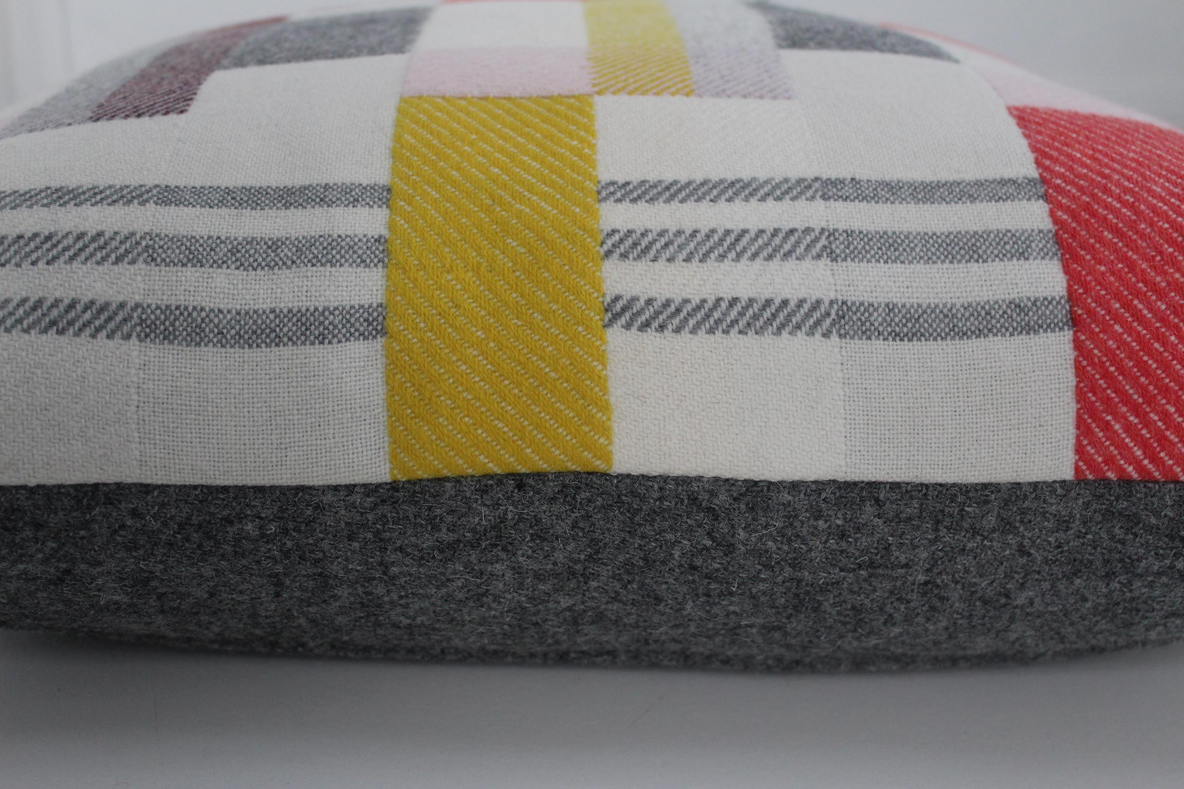 Hand-Woven Handwoven 'Altitude Cent I' Bauhaus Merino Wool Large Cushion Pillow For Sale