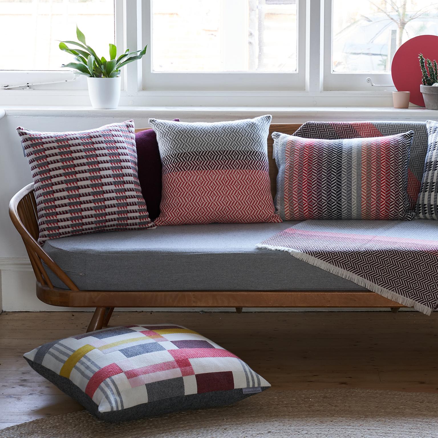 Contemporary Handwoven Bauhaus Merino Wool Large Cushion Pillow For Sale