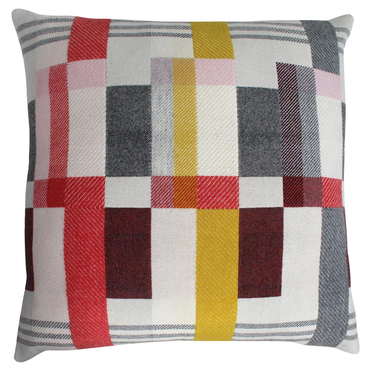 Handwoven 'Altitude Cent I' Bauhaus Merino Wool Large Cushion Pillow For Sale