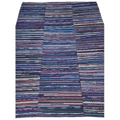 Handwoven American Rag Rug, Wool & Cotton, Vibrant Stripes, 1920s