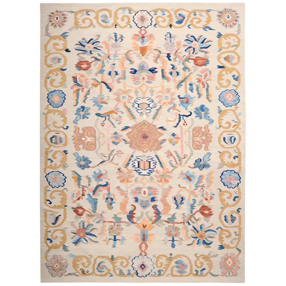 Handwoven Anatolian Aubusson Kilim Carpet