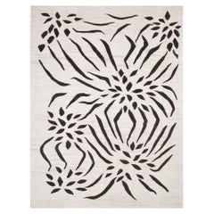 Handwoven Anatolian Kilim Rug - Black and White Abstract Floral Design, Wool