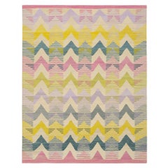Handgewebter Anatolischer Kelim-Teppich - Mehrfarbiges Chevron-Muster, Vintage-Wolle