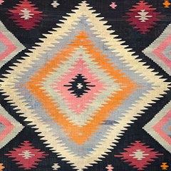 Vintage Handwoven Anatolian Kilim Rug - Vibrant Geometric Diamond Pattern, Wool