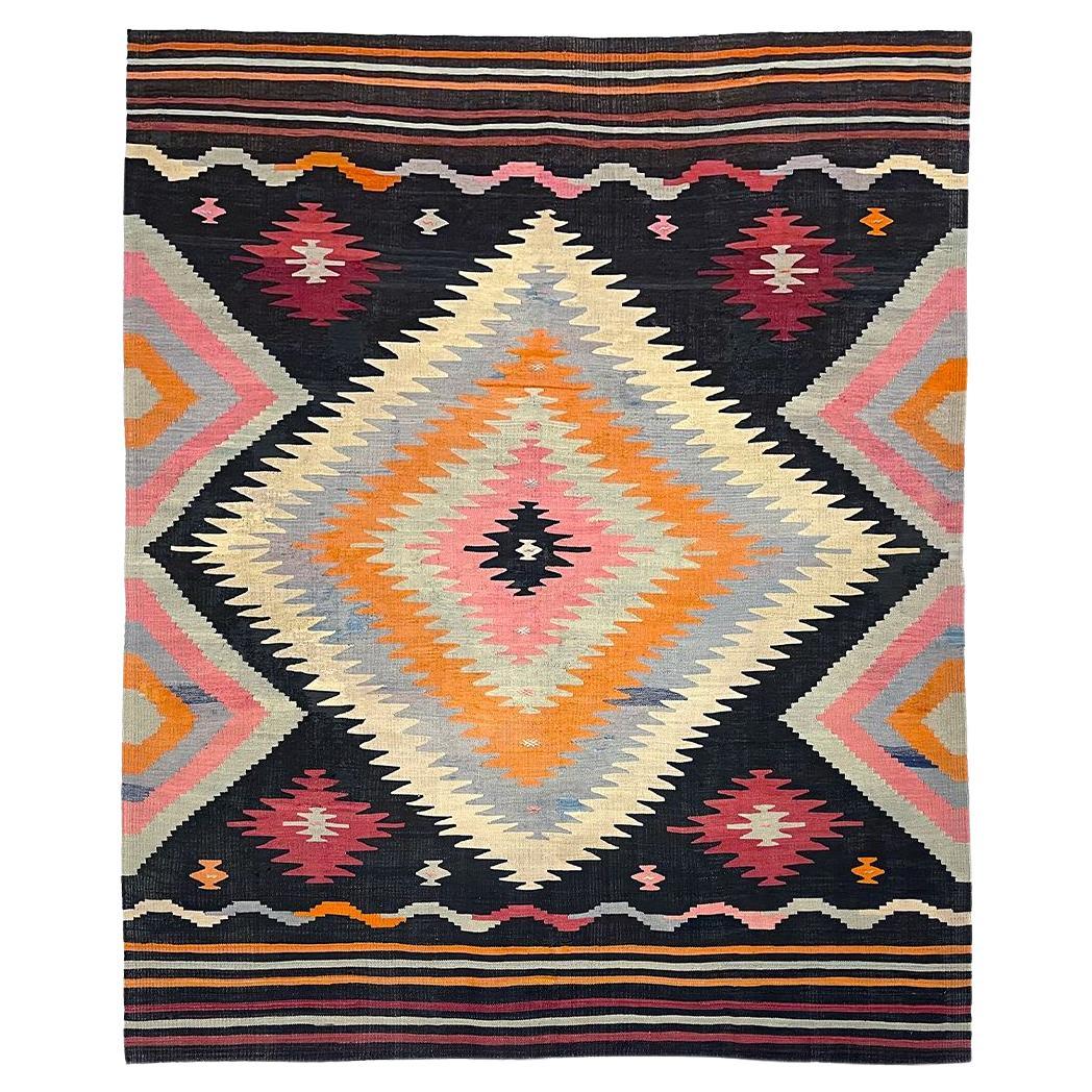 Vintage Handwoven Anatolian Kilim Rug - Multicolor Vibrant Striped ...