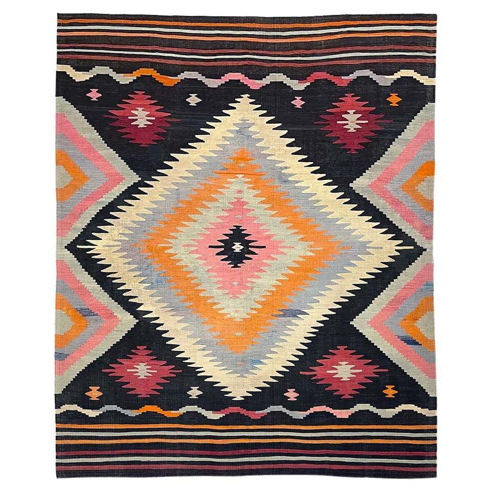 Vintage Handwoven Anatolian Kilim Rug - Multicolor Vibrant Striped ...