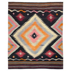 Handgewebter Anatolischer Kelim-Teppich im Vintage-Stil - lebhaftes geometrisches Diamantmuster, Wolle