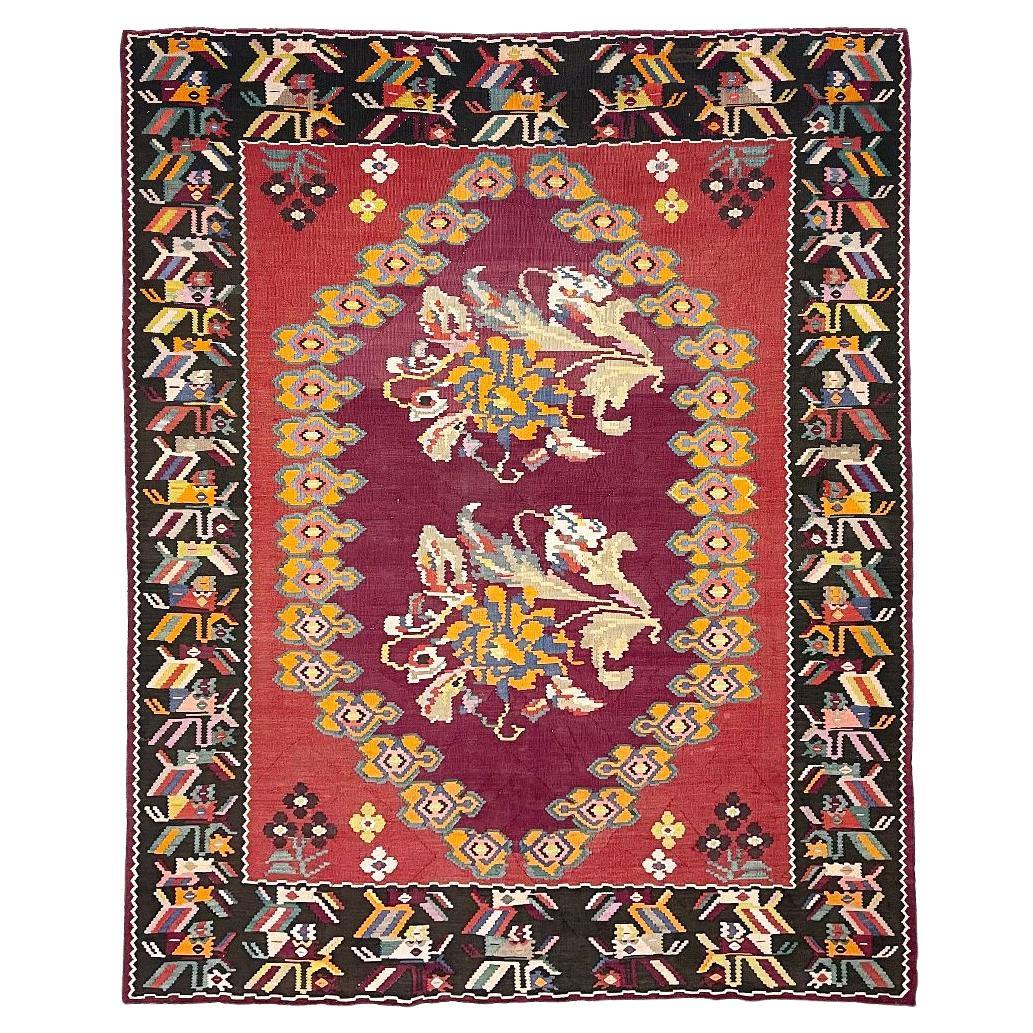 Antique Anatolian Square Rug in Red with Geometric Patterns, from Rug ...