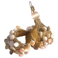 Madre Hija Handwoven and Gold Plated Conchita Hoops with Conch Shell Chip Beads