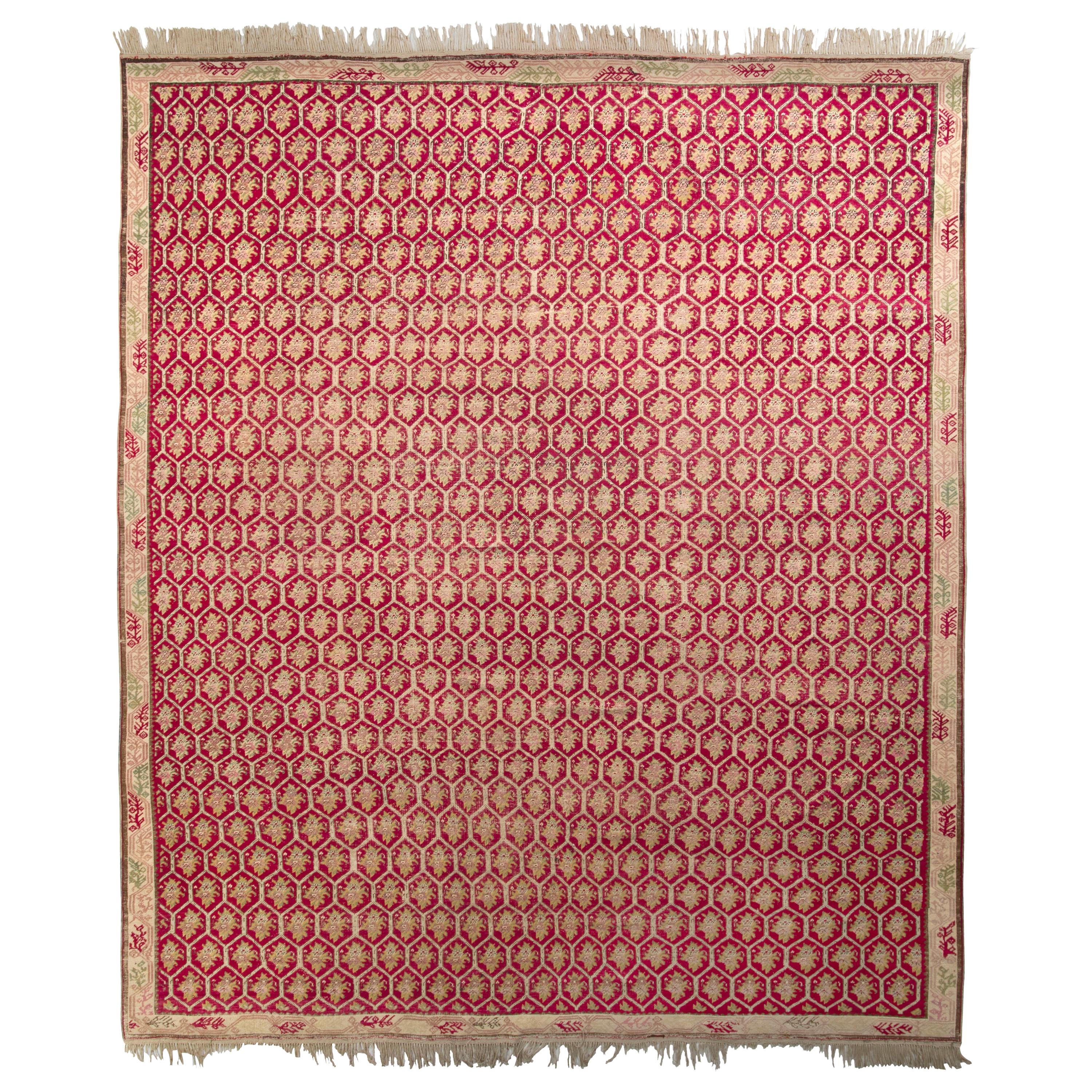 Handwoven Antique Anatolian Kilim Rug in Red All Over Pattern