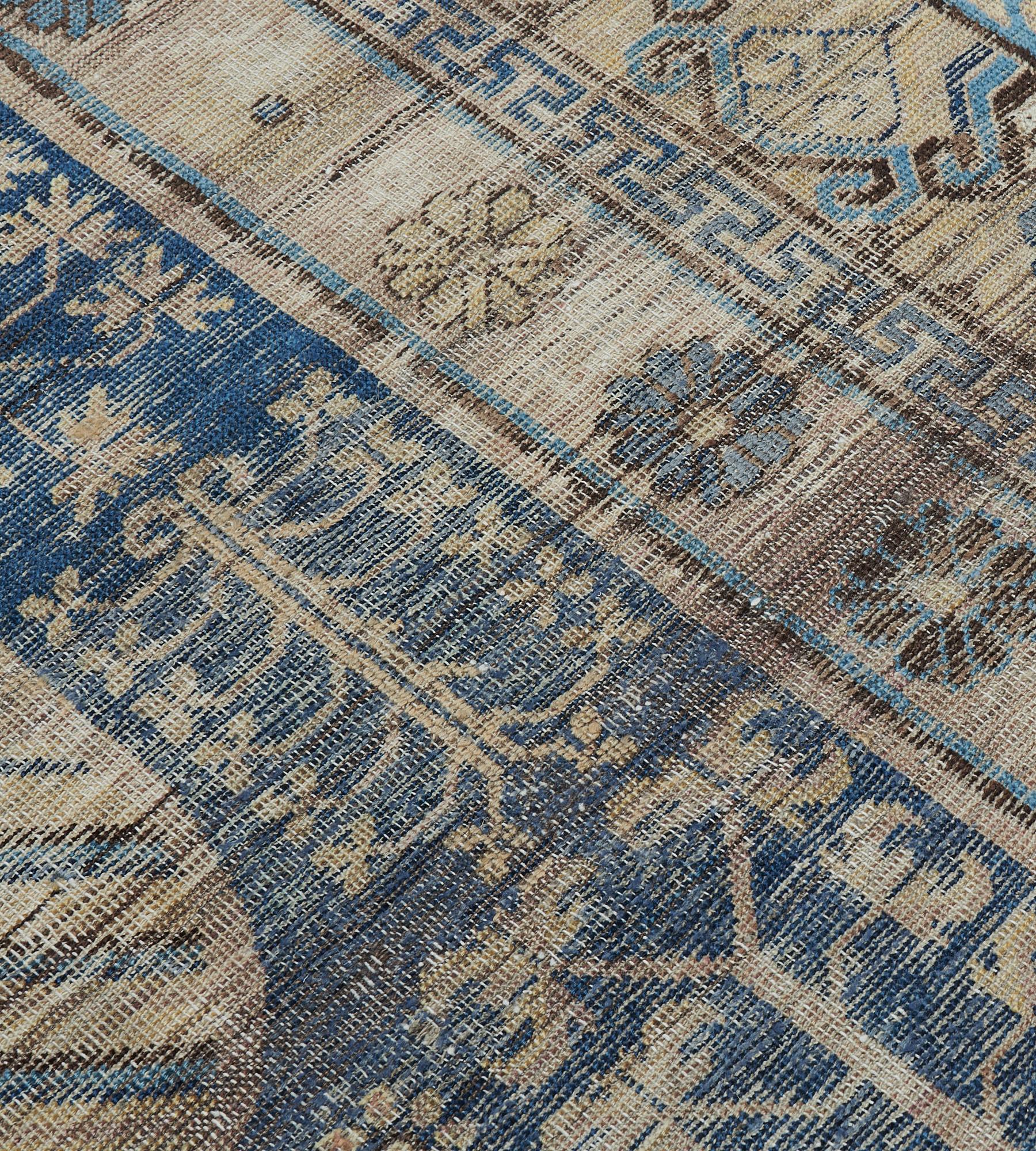 Handwoven Antique Blue Khotan Rug from East Turkestan In Good Condition For Sale In West Hollywood, CA