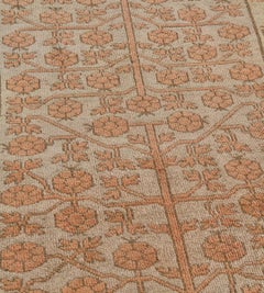 Handwoven Antique Buff-Brown Pomegranate Khotan Rug