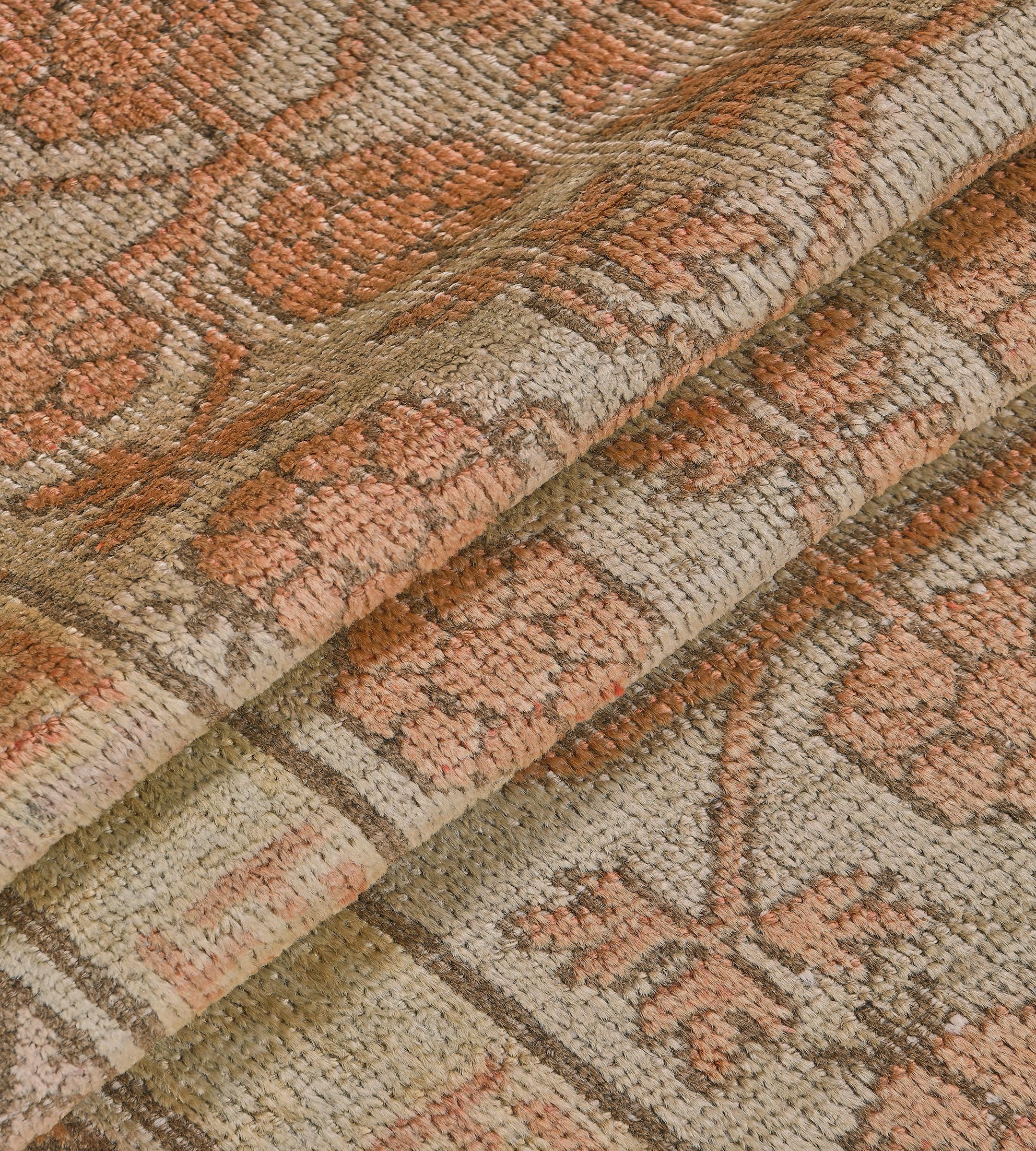 Handwoven Antique Buff-Brown Pomegranate Khotan Rug For Sale 1