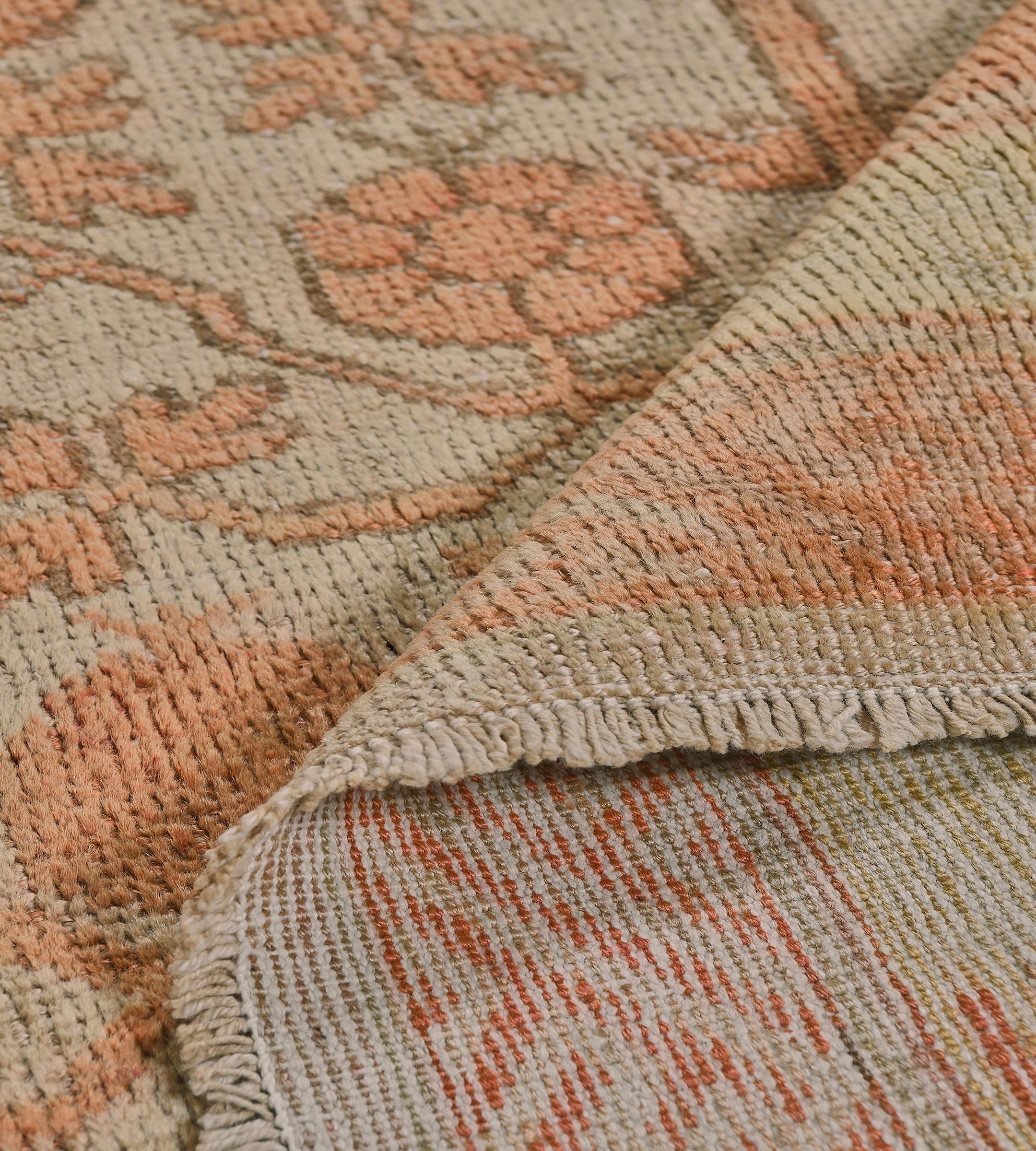 Handwoven Antique Buff-Brown Pomegranate Khotan Rug For Sale 2