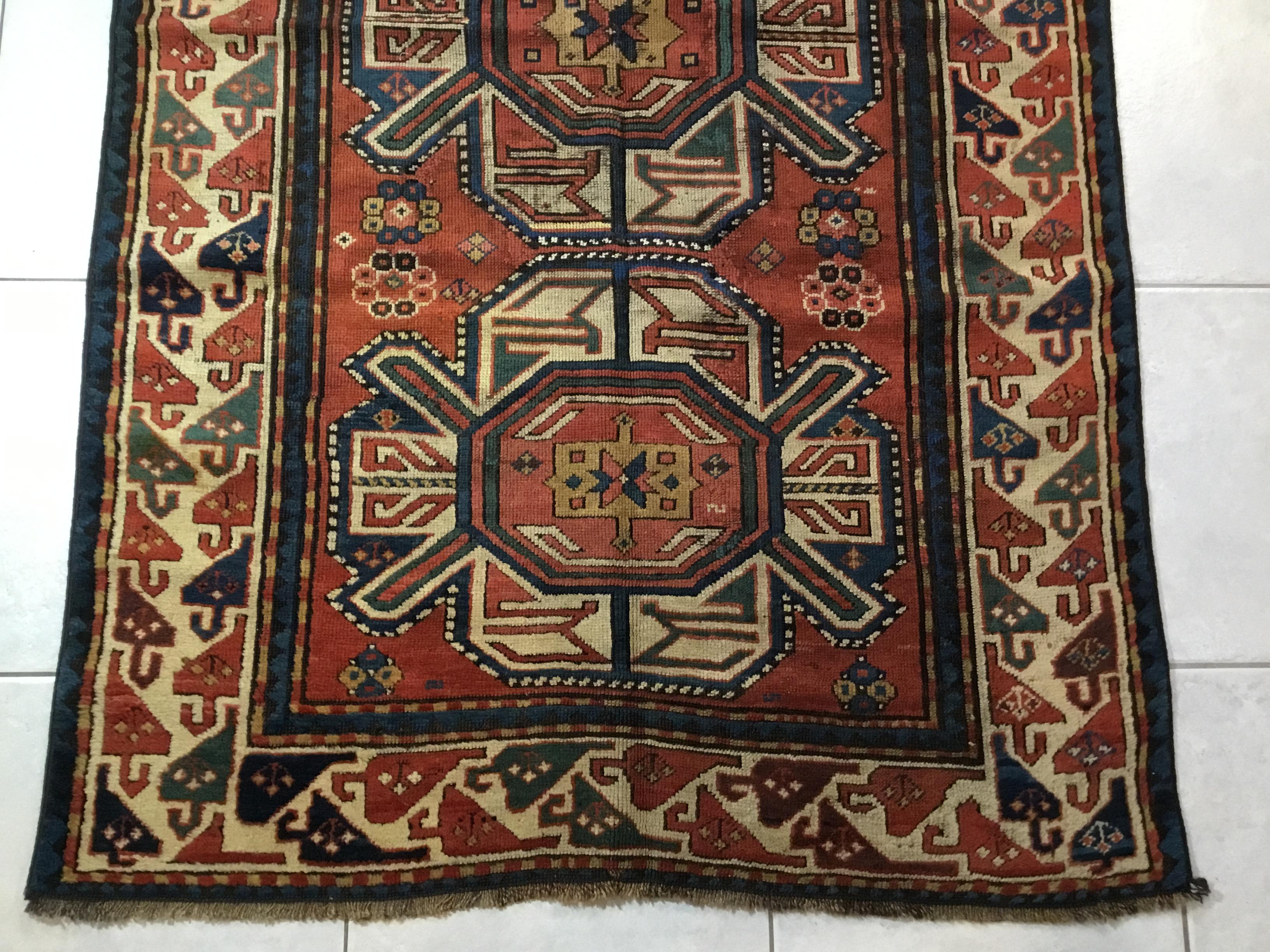 Armenian Handwoven Antique Caucasian Karabagh Rug For Sale