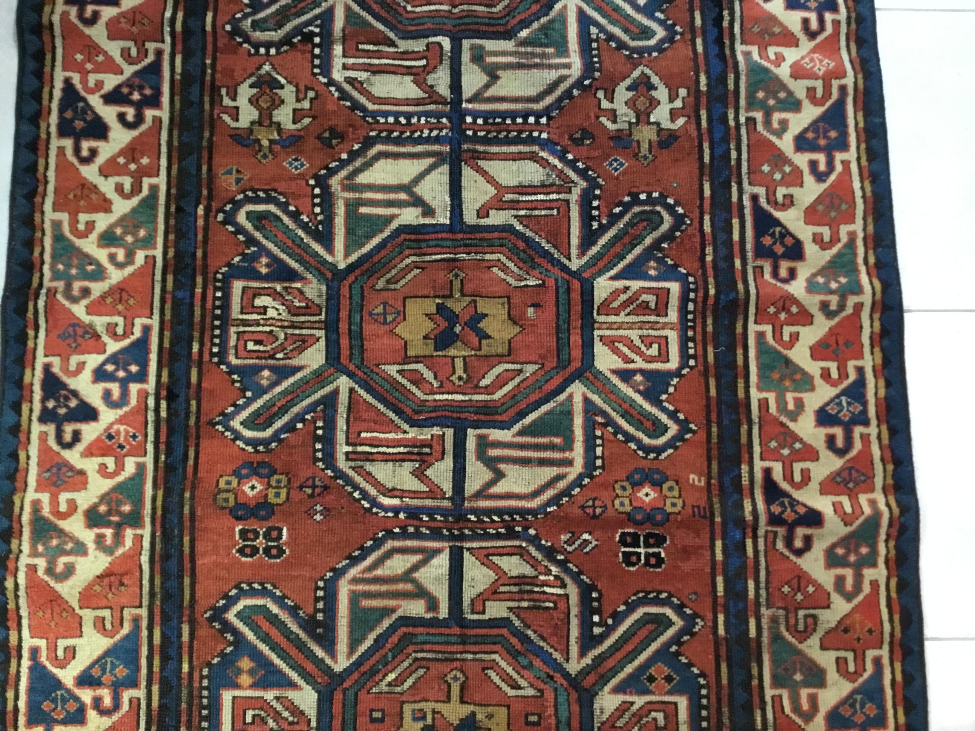 Handwoven Antique Caucasian Karabagh Rug In Good Condition For Sale In Delray Beach, FL