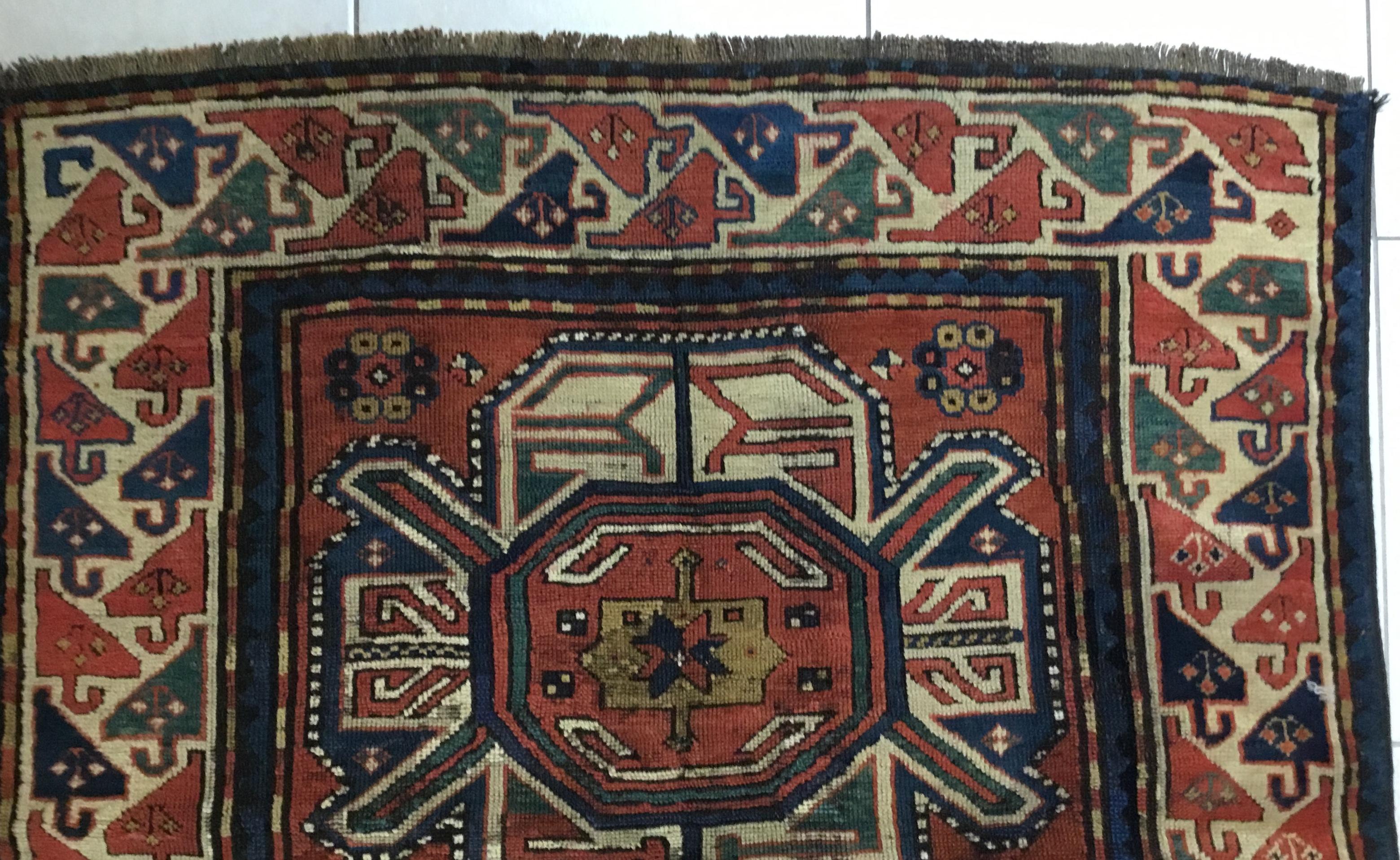 Handwoven Antique Caucasian Karabagh Rug For Sale 1