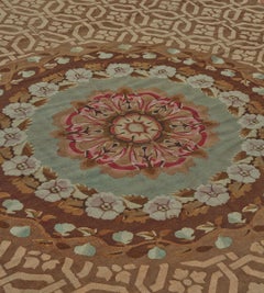 Handwoven Antique Circa 1850 Brown Floral French Aubusson Rug