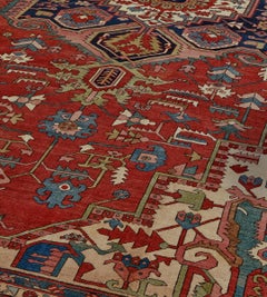 Handwoven Antique Circa-1880 Brick-Red Traditional Persian Serapi Rug