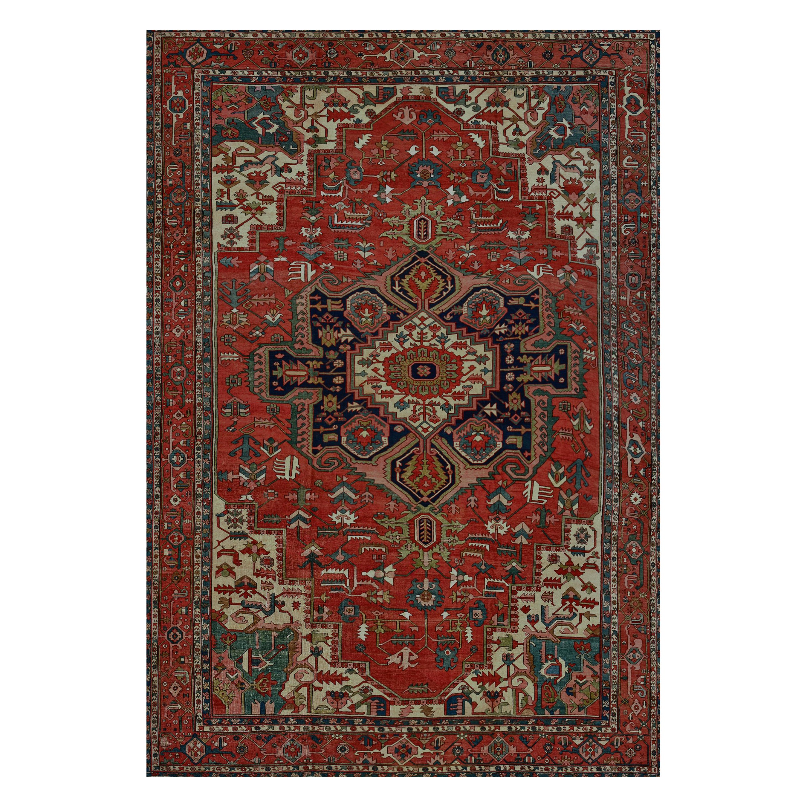 Handgewebter antiker CIRCA-1880 ziegelroter traditioneller persischer Serapi-Teppich