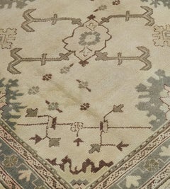 Antique Oushak Rug, Hand-Knotted Wool, Ivory Field, Turkey, Circa 1900