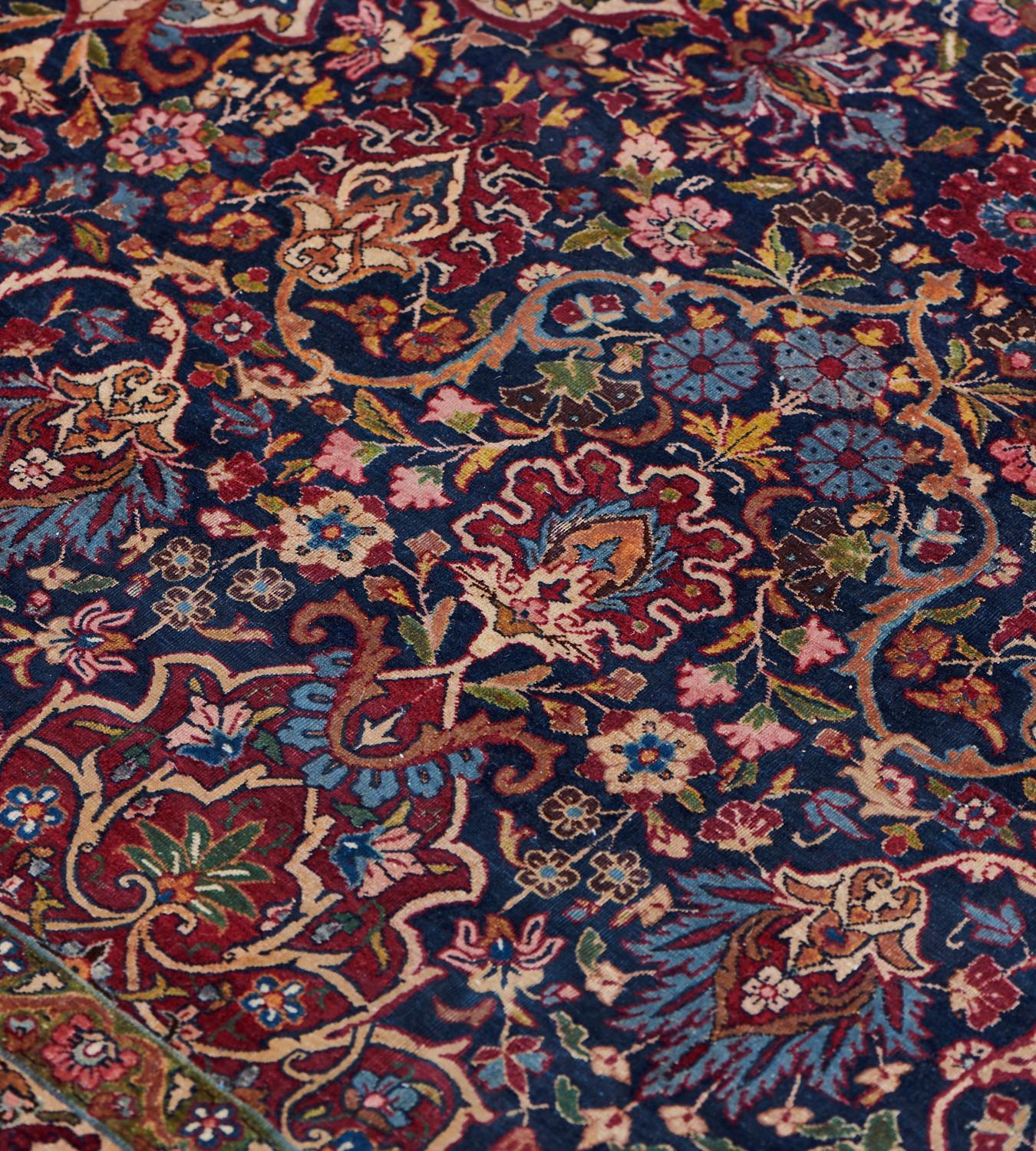 Handwoven Antique Circa 1920 Kirman Rug In Good Condition For Sale In West Hollywood, CA