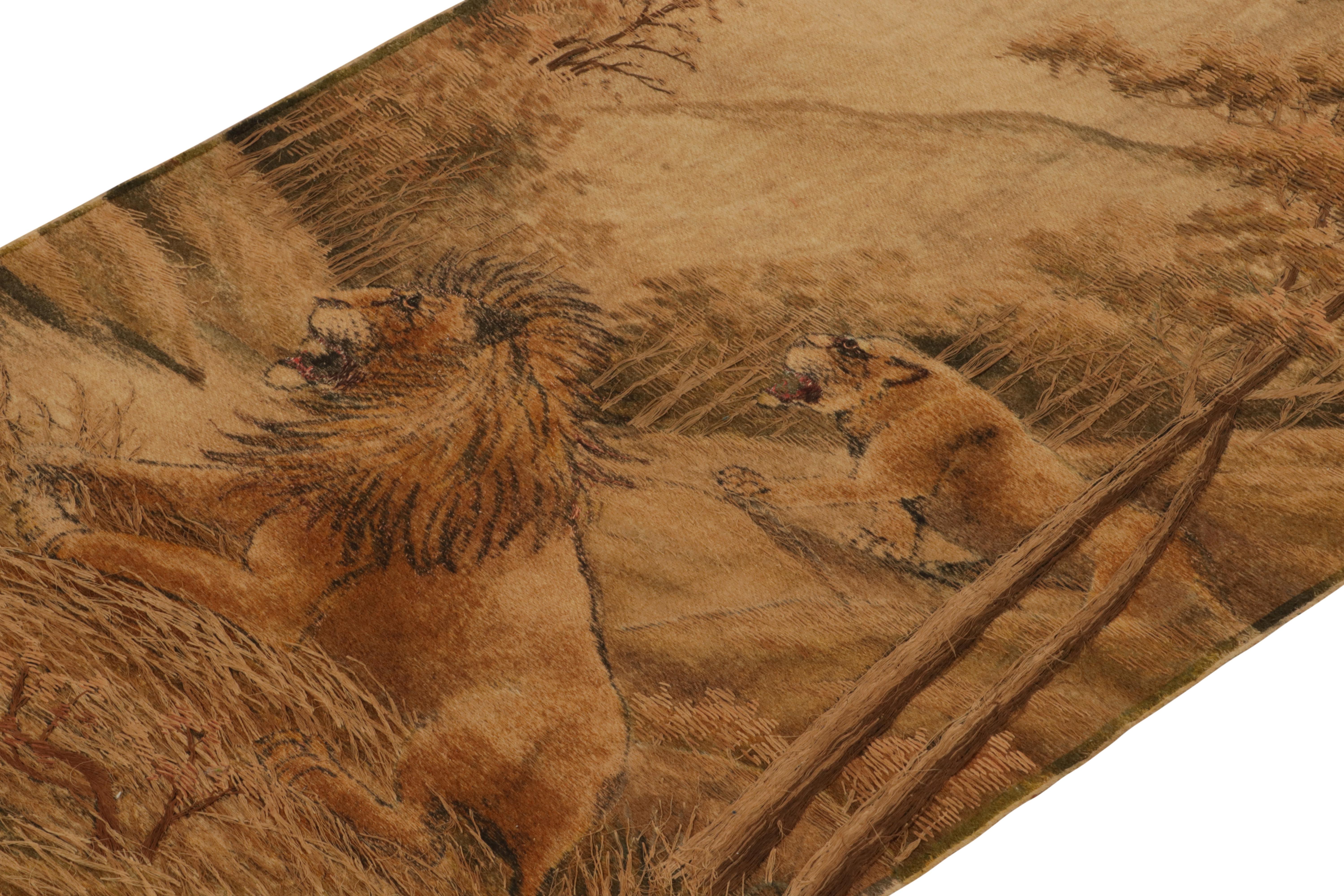 Antique Japanese Tapestry in Beige-Brown Lion Pictorials by Rug & Kilim In Good Condition For Sale In Long Island City, NY