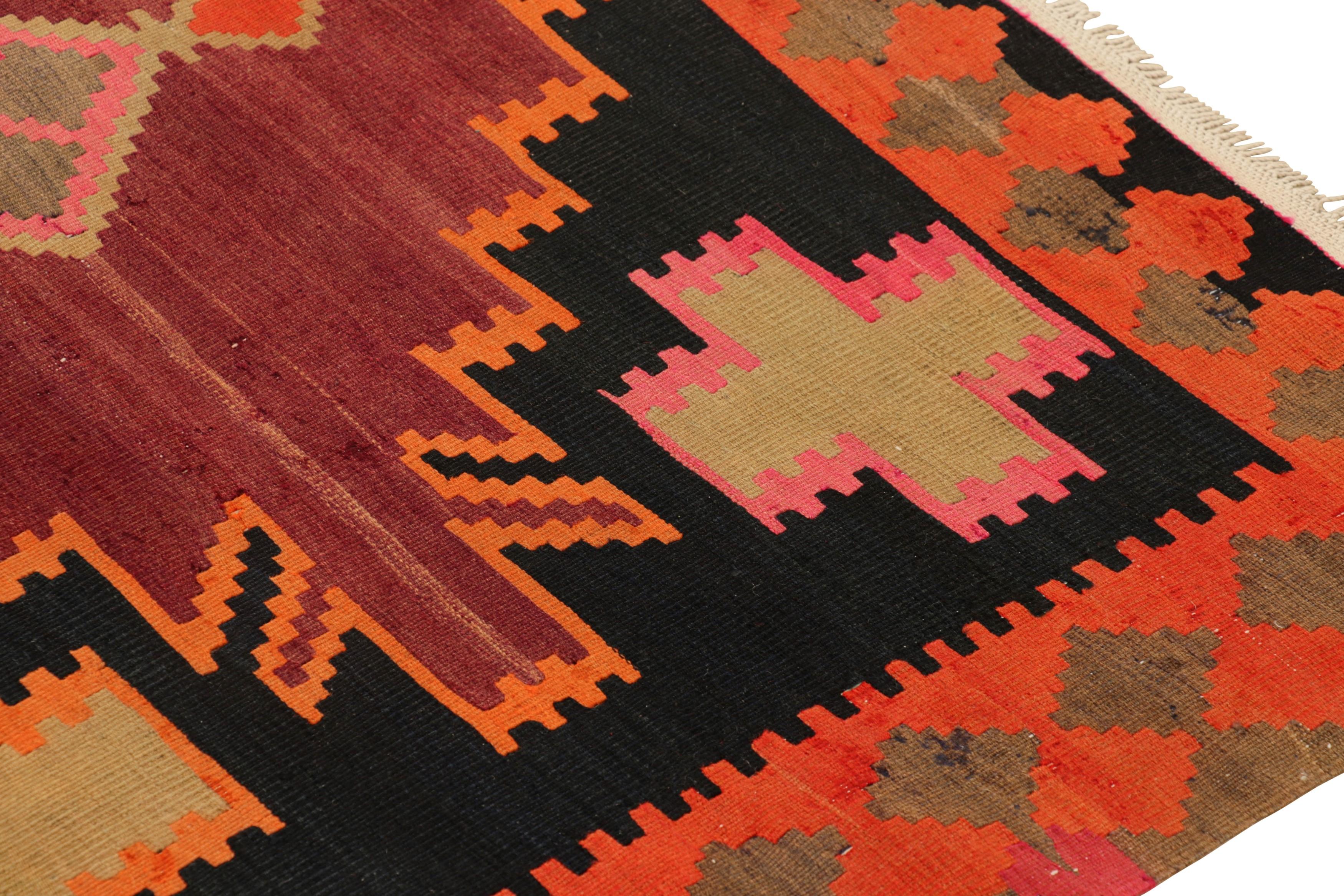 Turkish Handwoven Antique Kilim Rug in Black and Orange Geometric Pattern b Rug & Kilim For Sale