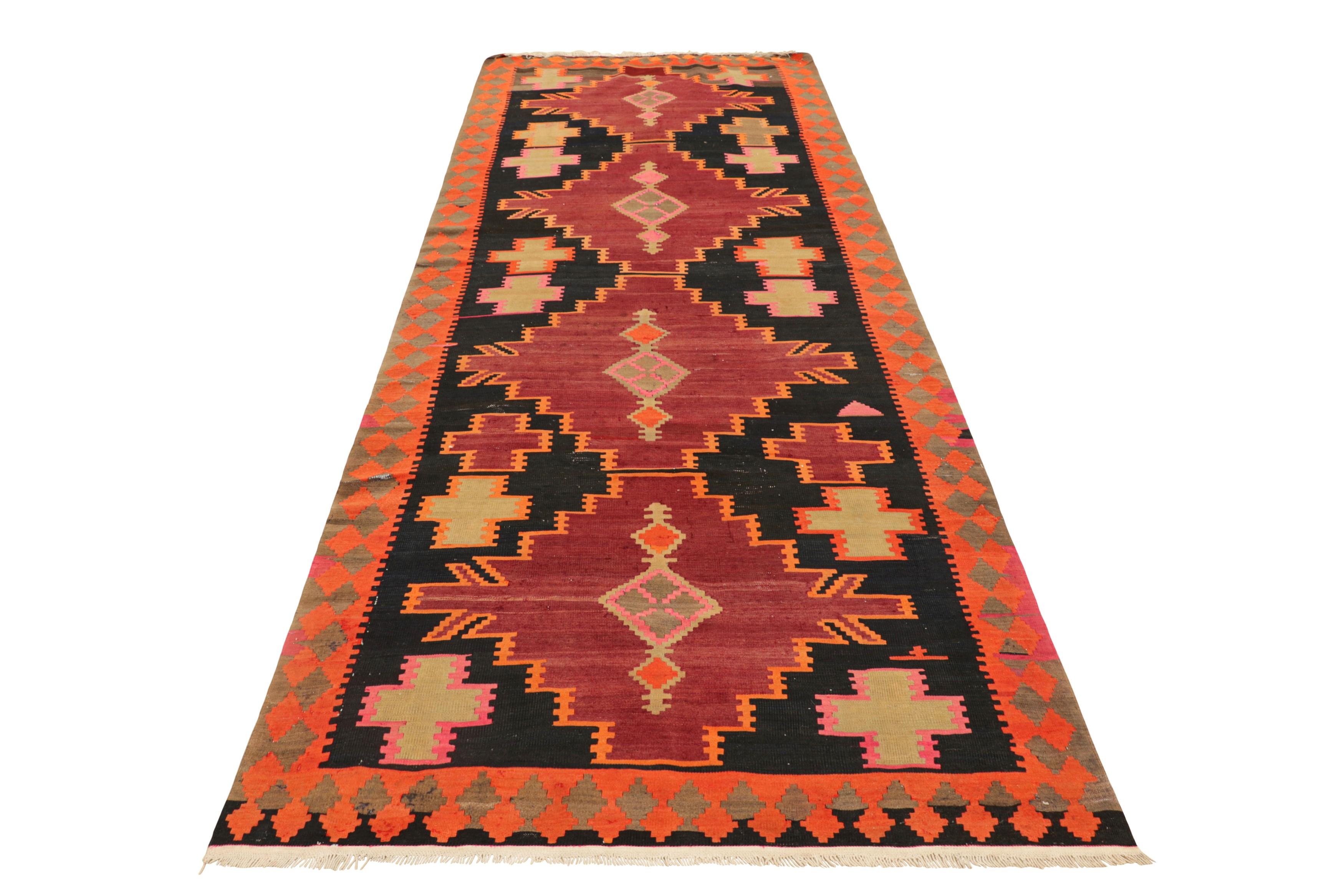 Hand-Woven Handwoven Antique Kilim Rug in Black and Orange Geometric Pattern b Rug & Kilim For Sale