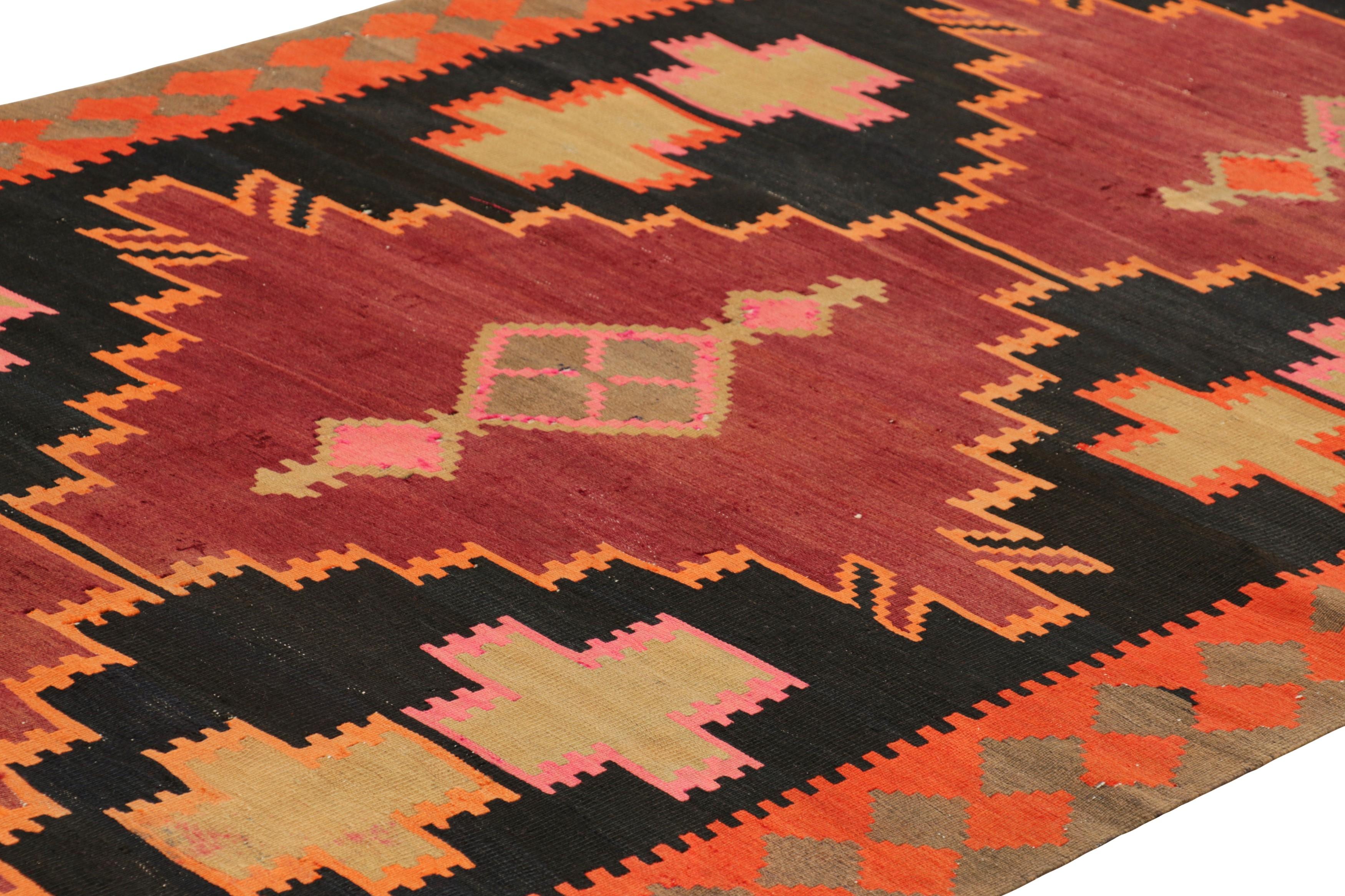 Handwoven Antique Kilim Rug in Black and Orange Geometric Pattern b Rug & Kilim In Good Condition For Sale In Long Island City, NY