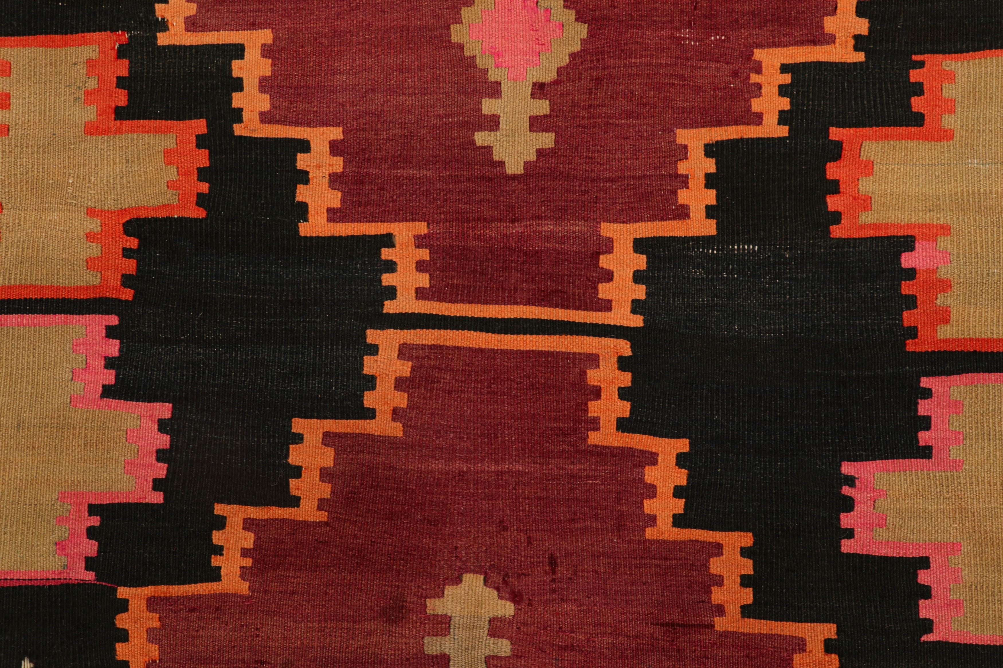 Mid-20th Century Handwoven Antique Kilim Rug in Black and Orange Geometric Pattern b Rug & Kilim For Sale