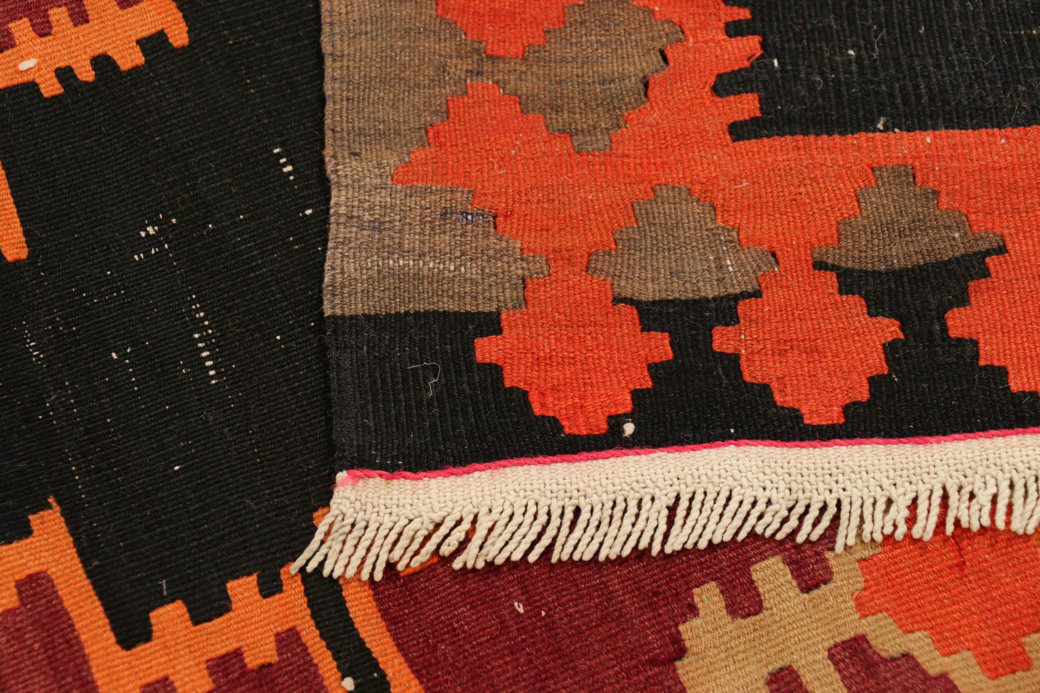 Wool Handwoven Antique Kilim Rug in Black and Orange Geometric Pattern b Rug & Kilim For Sale