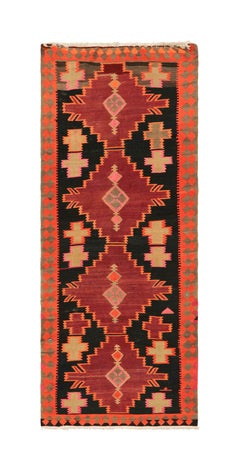 Handwoven Antique Kilim Rug in Black and Orange Geometric Pattern by Rug & Kilim
