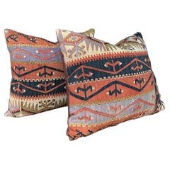 Cuscini per tappeti Kilim antichi tessuti a mano, design geometrico, 20° secolo