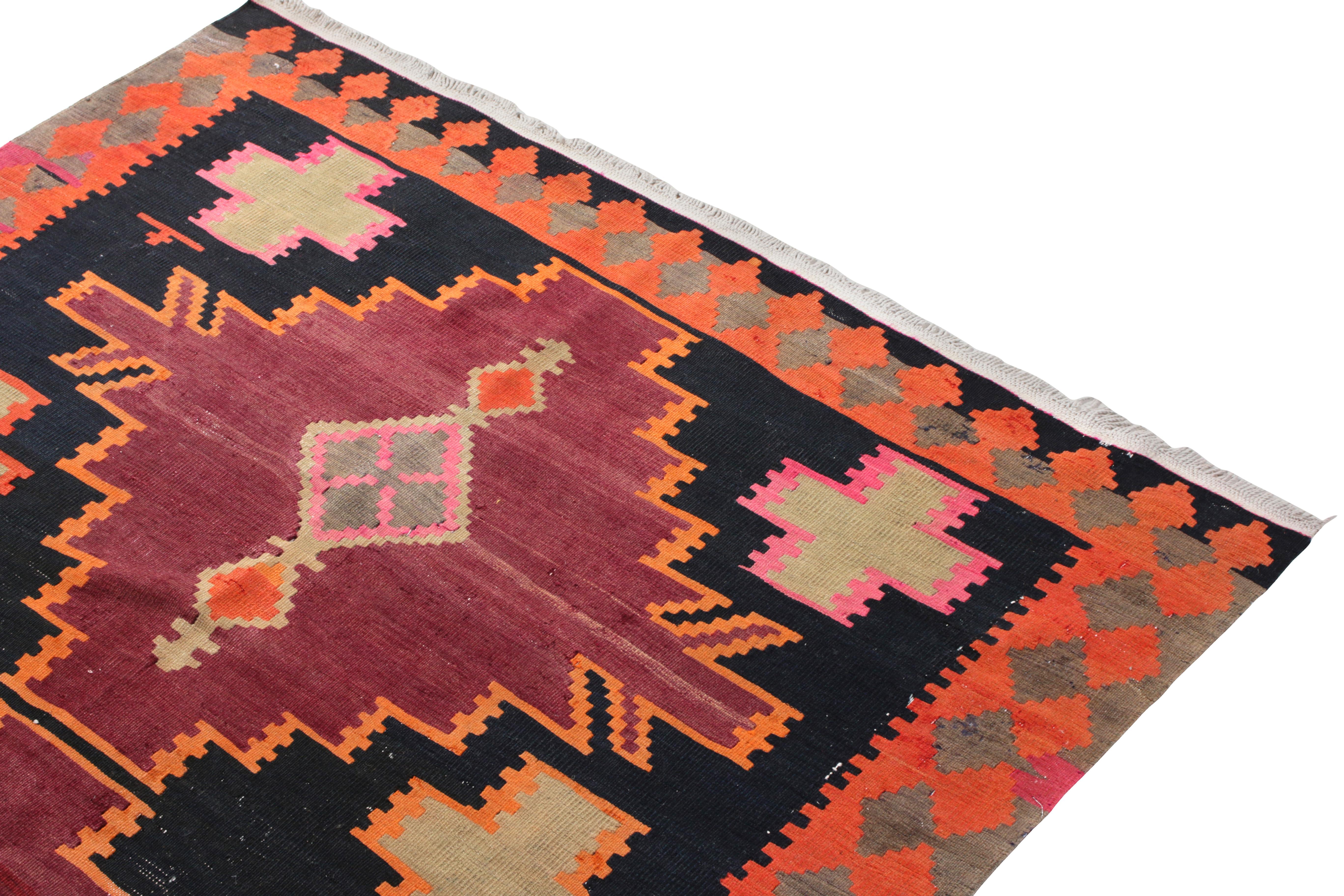 Turkish Handwoven Antique Kilim Rug in Black and Orange Geometric Pattern b Rug & Kilim For Sale