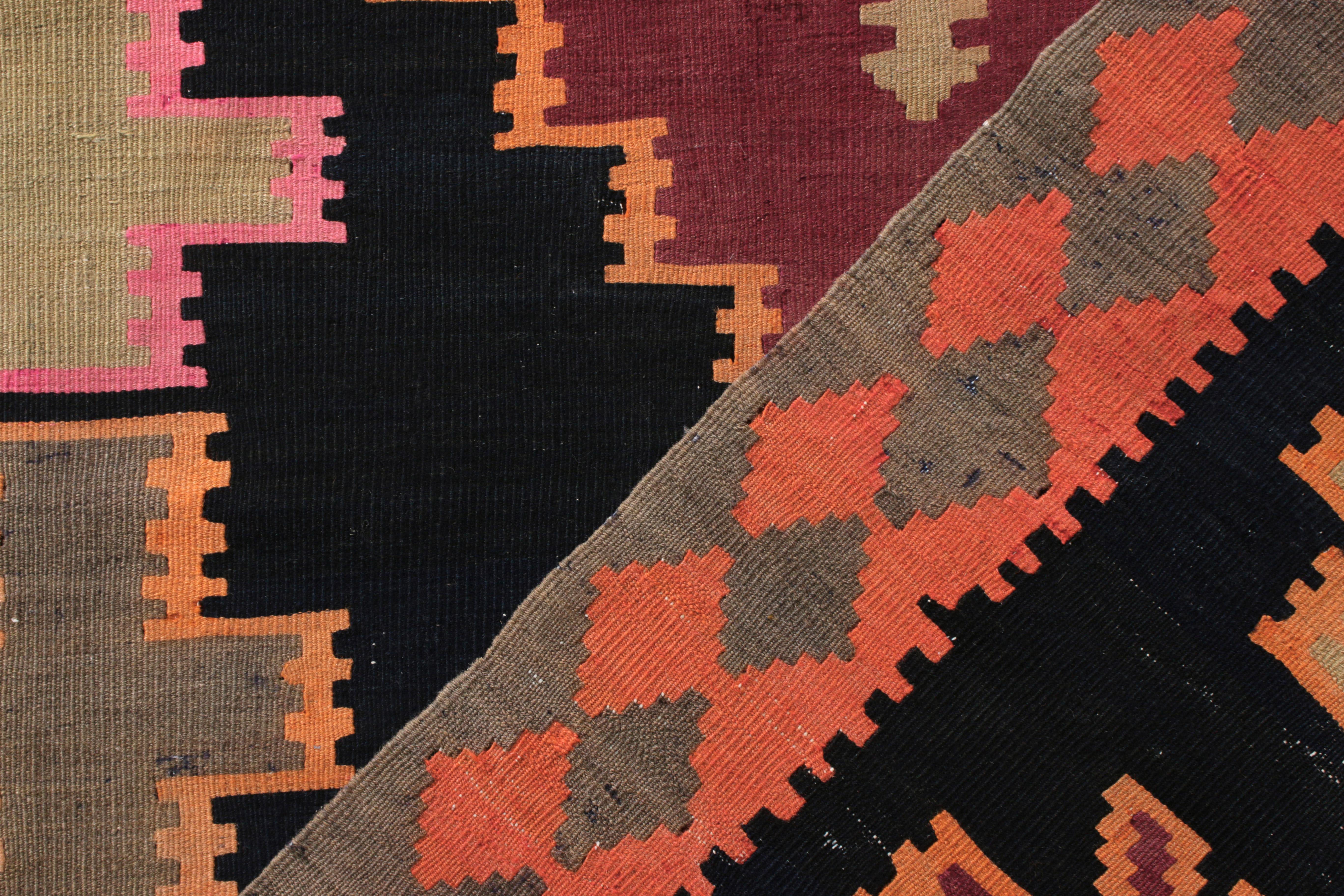 Handwoven Antique Kilim Rug in Black and Orange Geometric Pattern by Rug & Kilim In Good Condition For Sale In Long Island City, NY