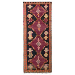 Handwoven Retro Kilim Rug in Black and Orange Geometric Pattern b Rug & Kilim