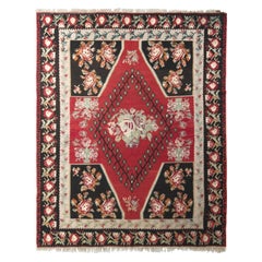 Handgewebter antiker persischer Kilim-Teppich in Wein Schwarz und Orange Geometrisches Muster