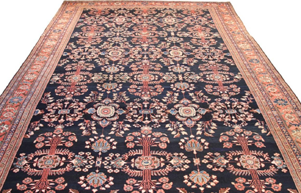 Other Antique Cobalt Blue Persian Mahal Rug circa 1910 - FREE SHIPPING For Sale