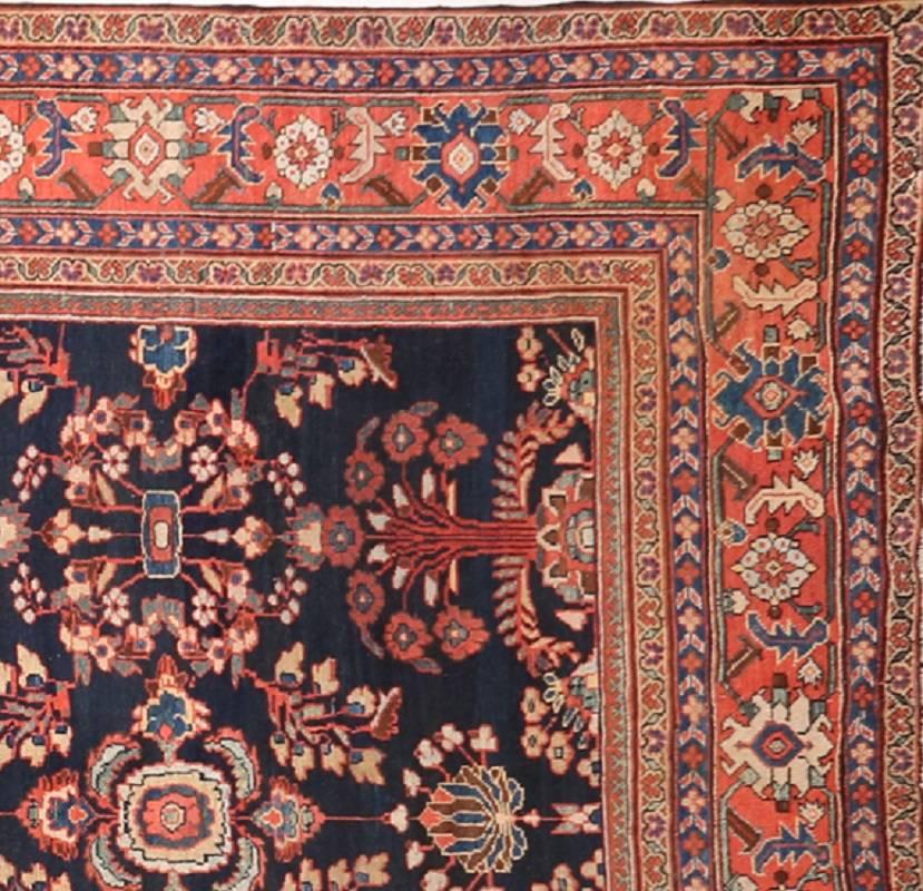 Hand-Woven Antique Cobalt Blue Persian Mahal Rug circa 1910 - FREE SHIPPING For Sale