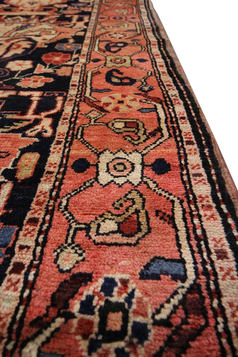 Handwoven Antique Runner Rug, Oriental Traditional Red Wool Carpet For Sale 3