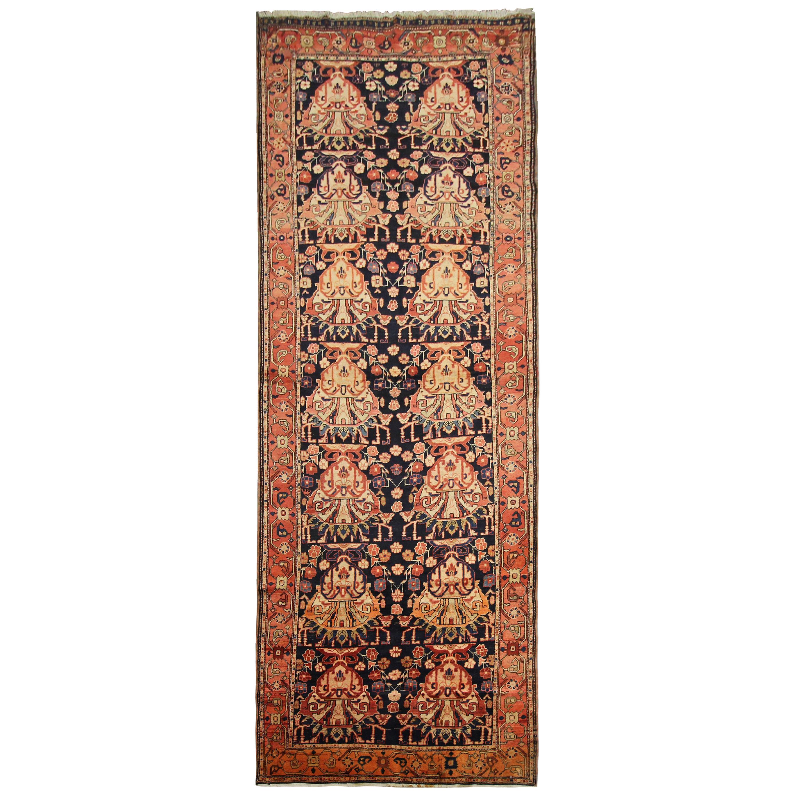 Handwoven Antique Runner Rug, Oriental Traditional Red Wool Carpet