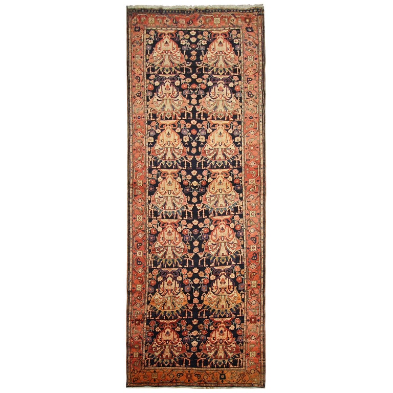 Handwoven Antique Runner Rug, Oriental Traditional Red Wool Carpet For Sale