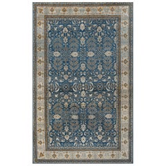 Handwoven Antique Sky-Blue Wool Floral Indian Agra Rug