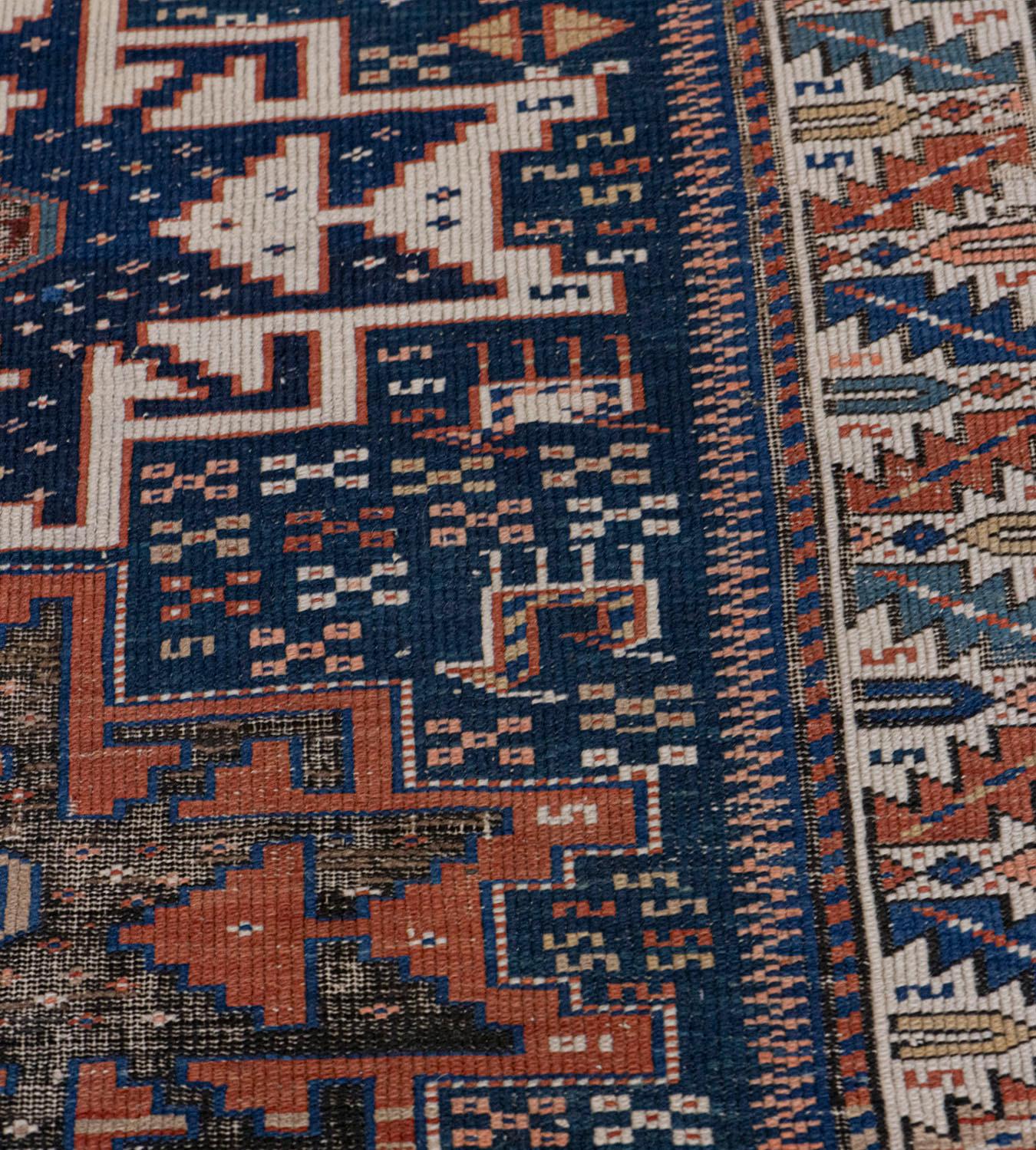 Handwoven Antique Wool Caucasian Rug In Good Condition In West Hollywood, CA