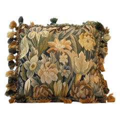 Handwoven Aubusson Cushion Cover Green Beige Pillow Case