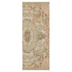 Handgewebter Teppich & Kelim-Teppich im Flachgewebe-Stil in Grün, Rosa und Beige mit Blumenmuster