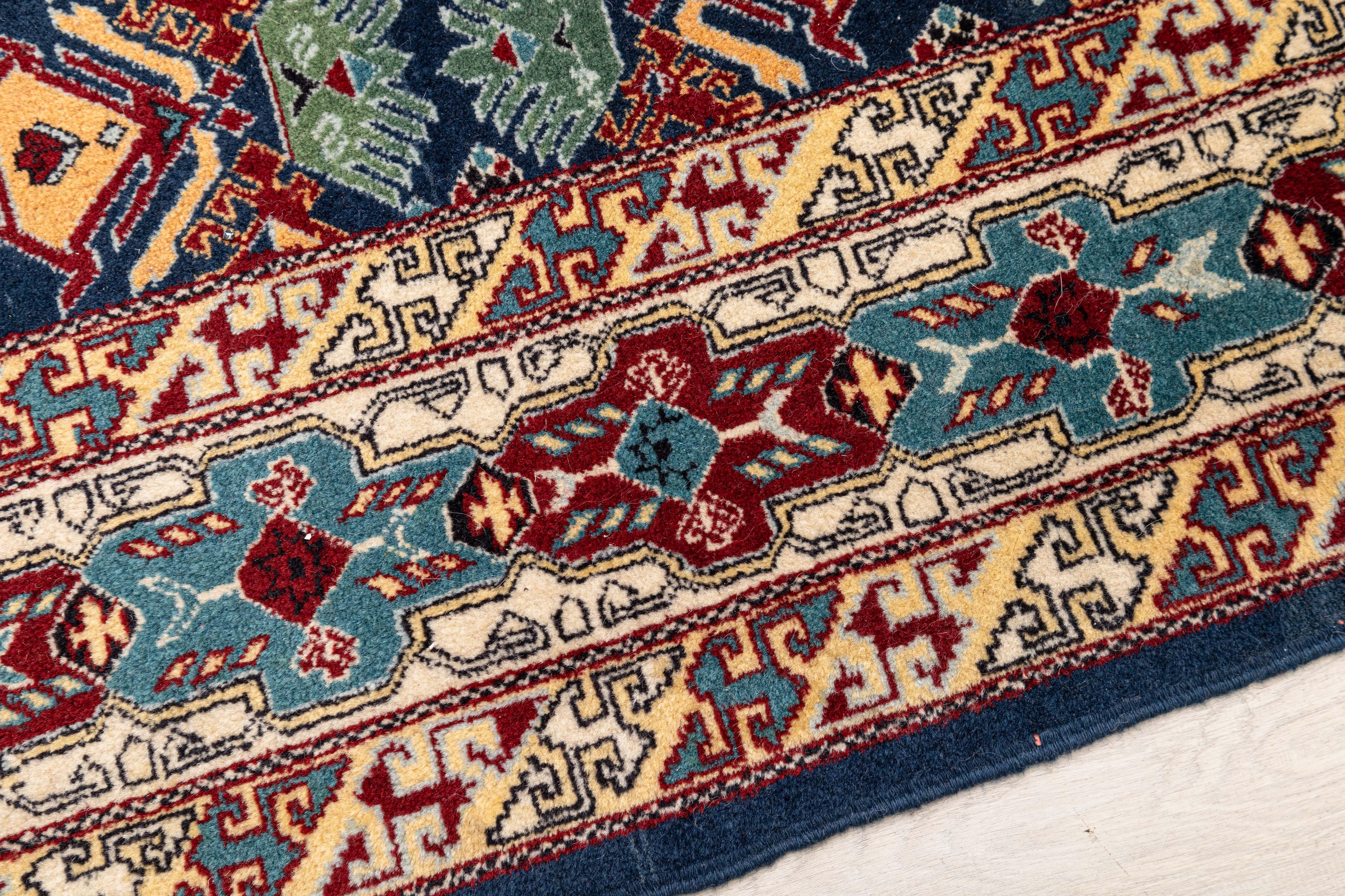 20th Century Handwoven Azerbaijani Red, Green, and Blue Area Rug Azerbaijan Stitched 6' x 4' For Sale